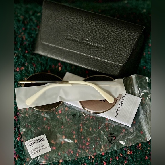 Ferragamo SF299S 60mm Round Sunglasses NWT Full Set Gold/Brown Rare main image 7